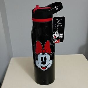 Disney Minnie & Mickey Mouse Black & Red Tumbler W/Straw